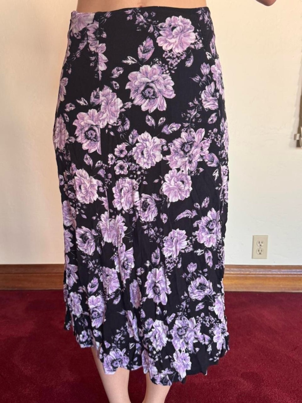 Socialite Black Midi Skirt with Lavender Floral Print